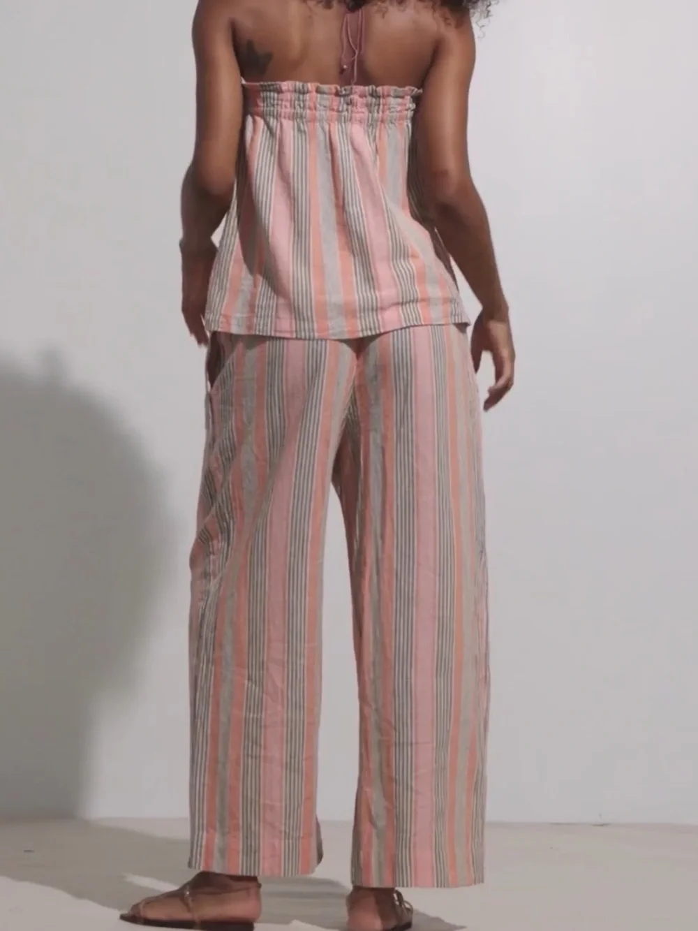 Free People Corfu striped cotton linen set, large, Canyon stripe
